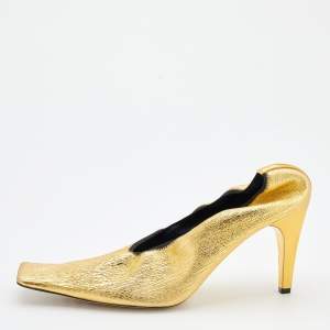 Pre Owned Bottega Veneta Metallic Gold Leather Square Toe Pumps Size 39