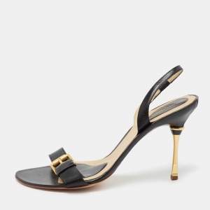 Pre Owned Bottega Veneta Black Leather Buckle Detail Slingback Sandals Size 37