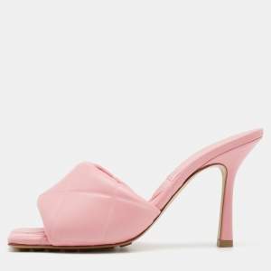 Pre Owned Bottega Veneta Pink Leather Lido Slide Sandals Size 38