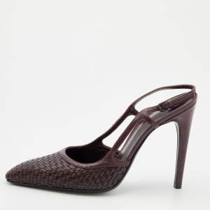 Pre Owned Bottega Veneta Dark Brown Leather Woven Slingback Sandals Size 40