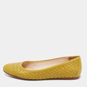 Pre Owned Bottega Veneta Mustard Yellow Intrecciato Leather Ballet Flats Size 40