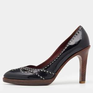 Bottega Veneta Black Patent Leather Wild Stitch Platform Pumps Size 38