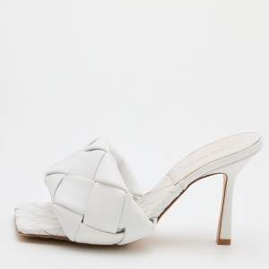 Pre Owned Bottega Veneta White Intrecciato Leather Lido Slide Sandals Size 36