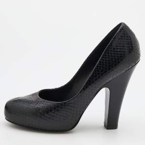 Pre Owned Bottega Veneta Black Python Block Heel Pumps Size 38