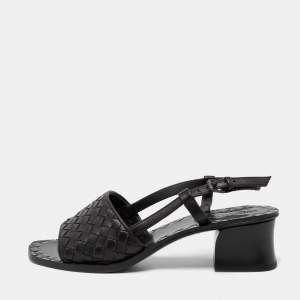 Pre Owned Bottega Veneta Black Intrecciato Leather Slingback Sandals Size 36