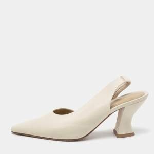 Pre Owned Bottega Veneta Cream Leather Slingback D'orsay Pumps Size 39