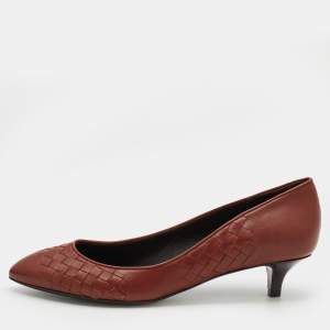 Pre Owned Bottega Veneta Choco Brown Intrecciato Leather Pumps Size 39