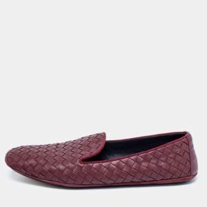 Pre Owned Bottega Veneta Burgundy Intrecciato Leather Smoking Slippers Size 37.5