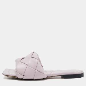 Pre Owned Bottega Veneta Lilac Quilted Leather Lido Flat Slides Size 39