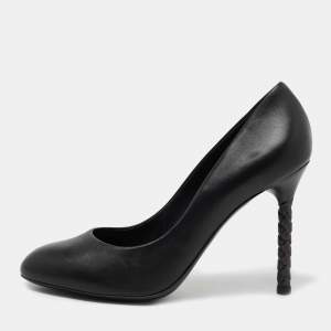 Bottega Veneta Black Leather Woven Heel Pumps Size 40