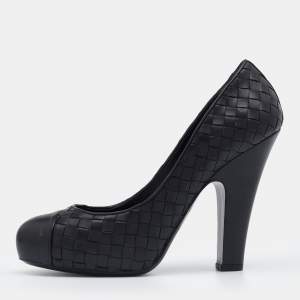 Pre Owned Bottega Veneta Black Intrecciato Leather Pumps Size 38.5