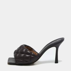 Bottega Veneta Brown Quilted Leather Padded Slide Sandals Size 37.5