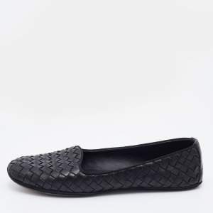 Pre Owned Bottega Veneta Black Intrecciato Leather Ballet Flats Size 38