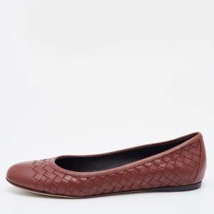 Bottega Veneta Brown Intrecciato Leather Ballet Flats Size 38