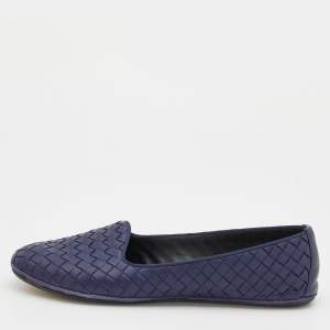 Pre Owned Bottega Veneta Purple Intrecciato Leather Ballet Flats Size 38
