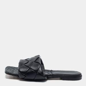 Pre Owned Bottega Veneta Black Leather  Lido Flat Sandal Size 40