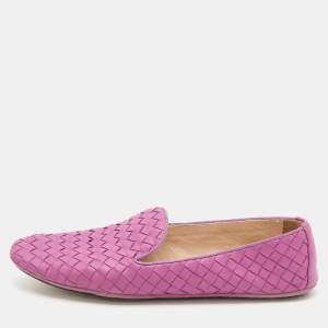 Pre Owned Bottega Veneta Pink Intrecciato Leather Smoking Slippers Size 37