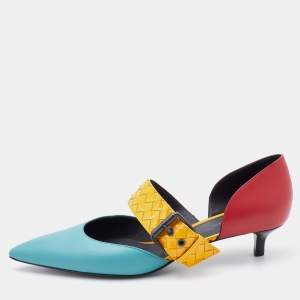 Pre Owned Bottega Veneta Multicolor Leather And Patent Leather Mary Jane Pumps Size 39