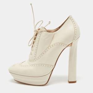 Pre Owned Bottega Veneta Cream Brogue Leather Platform Oxford Booties Size 40