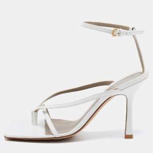 Pre Owned Bottega Veneta White Leather Thong Sandals Size 37