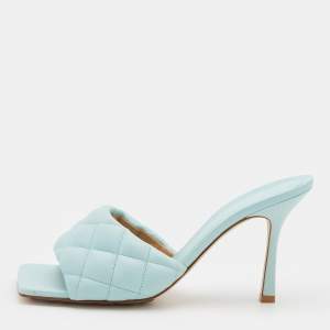 Bottega Veneta Light Blue Quilted Leather Lido Slide Sandals Size 40.5