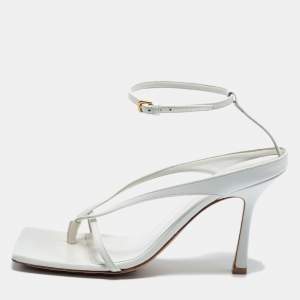 Bottega Veneta White Leather Stretch Strap Sandals Size 39