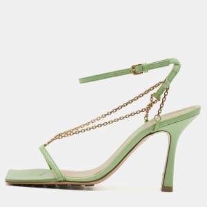 Bottega Veneta Green Leather Chain Ankle Strap Sandals Size 36