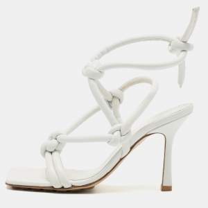 Pre Owned Bottega Veneta White Leather Knotted Ankle Strap Sandals Size 37
