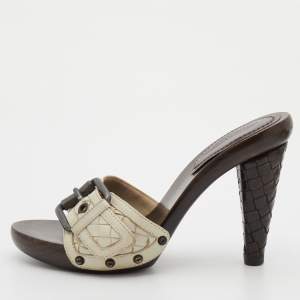 Bottega Veneta White Intrecciato Leather Buckle Detail Platform Slide Sandals Size 36