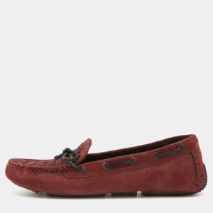 Bottega Veneta Burgundy Intrecciato Suede Slip On Loafers Size 36