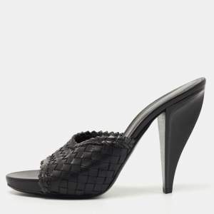 Bottega Veneta Black Intrecciato Leather Slide Sandals Size 40