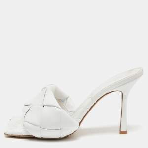 Pre Owned Bottega Veneta White Leather Lido Slide Sandals Size 39