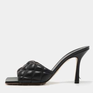 Bottega Veneta Black Quilted Leather Lido Slide Sandals Size 39