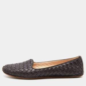Pre Owned Bottega Veneta Dark Brown Intrecciato Leather Smoking Slippers Size 37.5