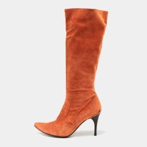 Pre Owned Bottega Veneta Orange Suede Knee Length Boots Size 41