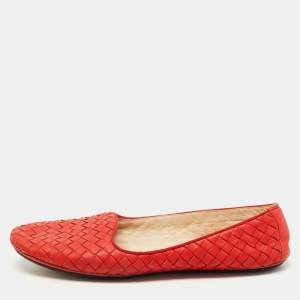 Pre Owned Bottega Veneta Red Intrecciato Leather Smoking Slippers Size 38.5