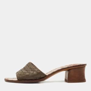 Bottega Veneta Brown Leather Ravello Slide Sandals Size 36