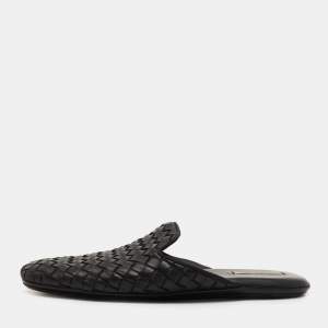 Bottega Veneta Black Intrecciato Leather Fiandra Flat Mules Size 35