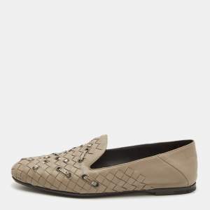 Bottega Veneta Grey Intrecciato Leather and Watersnake Leather Collapsible Smoking Slippers Size 36