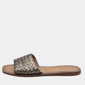 Bottega Veneta Metallic Leather Flat Slide Size 41