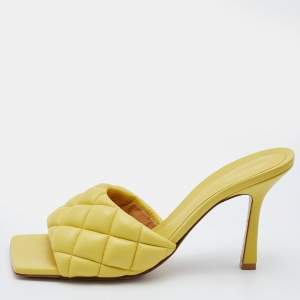 Pre Owned Bottega Veneta Yellow Leather Lido Slide Sandals Size 37.5