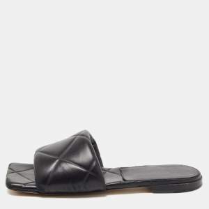 Bottega Veneta Black Quilted Leather Flat Slides Size 38