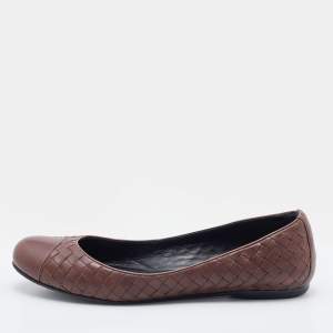 Pre Owned Bottega Veneta Brown Intrecciato Leather Ballet Flats Size 40