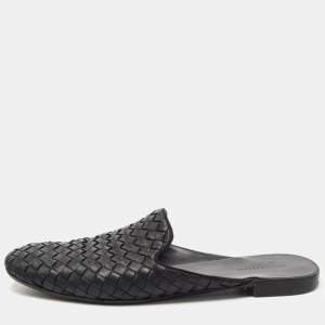 Bottega Veneta Black Intrecciato Leather Fiandra Flat Mules Size 39.5