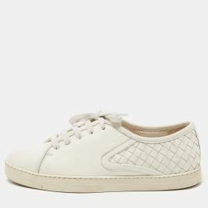 Bottega Veneta White Intrecciato Leather Low Top Sneakers Size 36