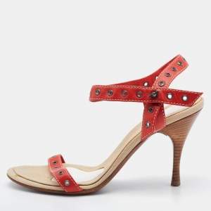 Bottega Veneta Red Eyelets Leather Ankle Strap Sandals Size 35.5