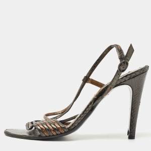 Bottega Veneta Metallic Snakeskin Leather Strappy Slingback Sandals Size 40
