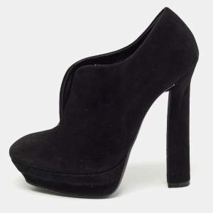 Pre Owned Bottega Veneta Black Suede Platform Ankle Boots Size 38