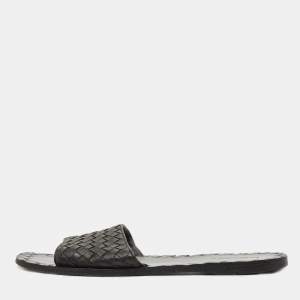 Bottega Veneta Black Intrecciato Leather Flat Slides Size 39