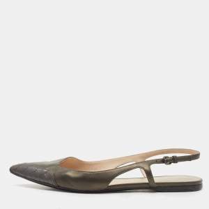 Pre Owned Bottega Veneta Two Tone Leather Slingback Flats Size 40